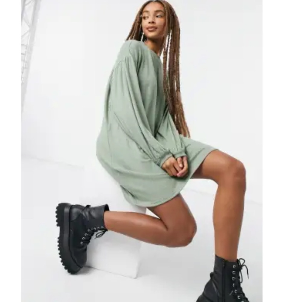 ASOS Design Olive Green Long Sleeve Shirt Dress